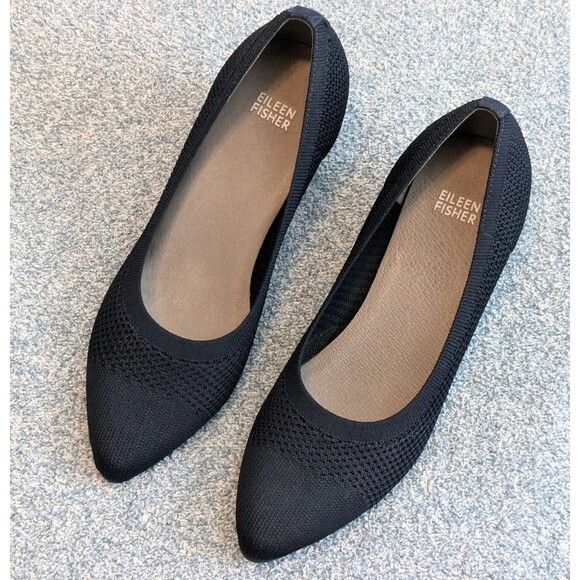 Eileen Fisher Women's Size 8.5 Navy Kiss Textured Stretch Knit Suede Pump Heels - Picture 1 of 7